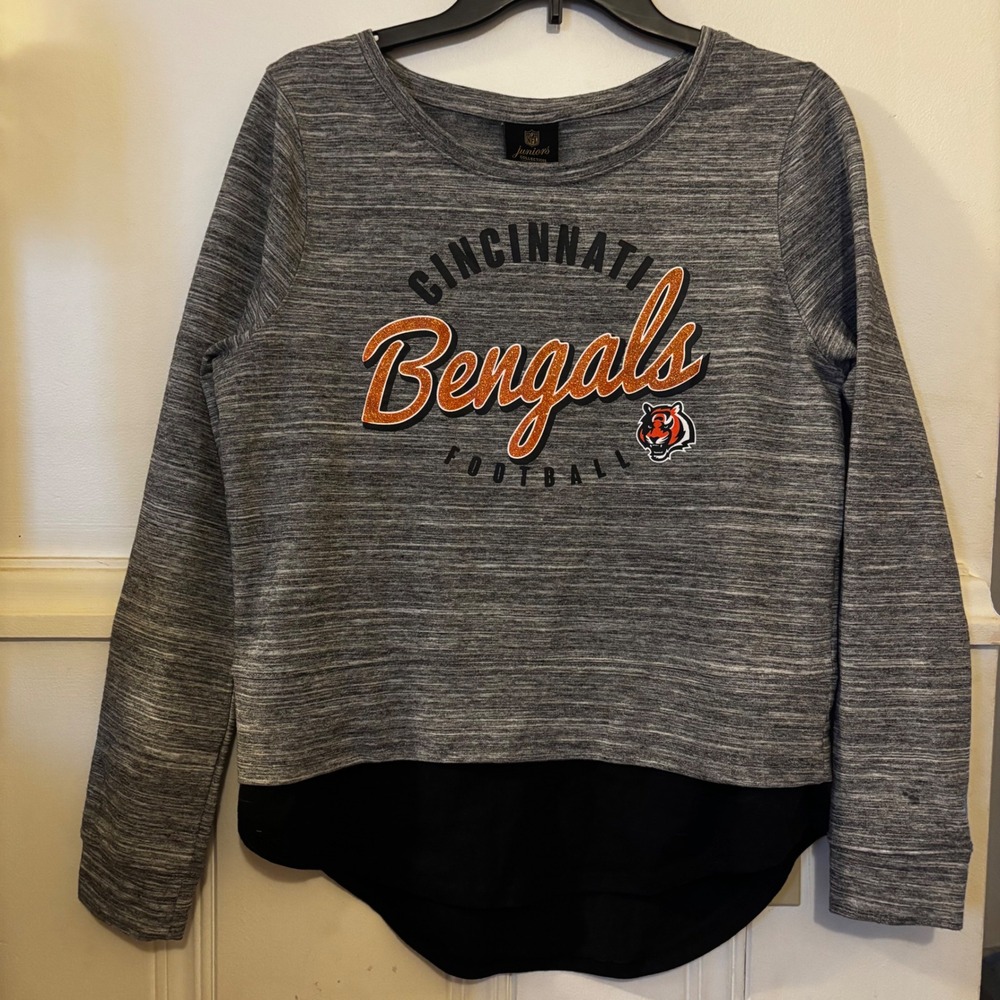 NFL Juniors Cincinnati Bengals Shirt Large (11/13) Long Sleeve Heathered Gray